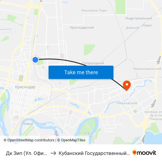 Дк Зип (Ул. Офицерская) to Кубанский Государственный Университет map