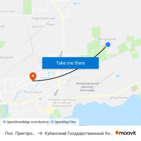 Пос. Пригородный to Кубанский Государственный Университет map