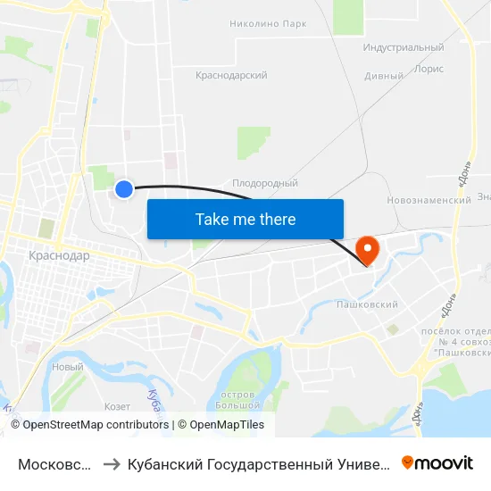 Московская to Кубанский Государственный Университет map