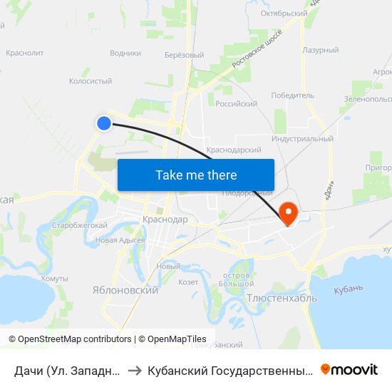 Дачи (Ул. Западный Обход) to Кубанский Государственный Университет map