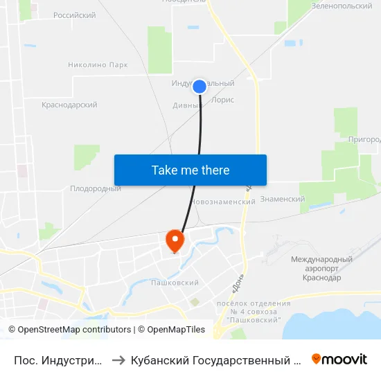 Пос. Индустриальный to Кубанский Государственный Университет map