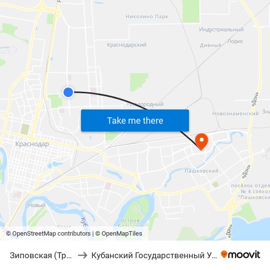 Зиповская (Трамвай) to Кубанский Государственный Университет map