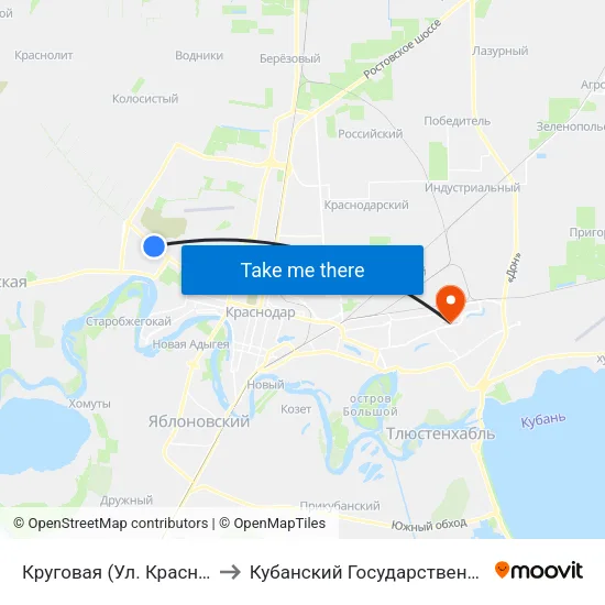 Круговая (Ул. Красных Партизан) to Кубанский Государственный Университет map