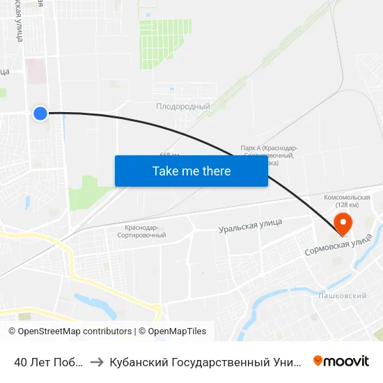 40 Лет Победы to Кубанский Государственный Университет map