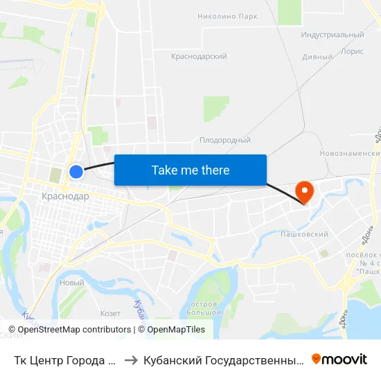 Тк Центр Города (Трамвай) to Кубанский Государственный Университет map