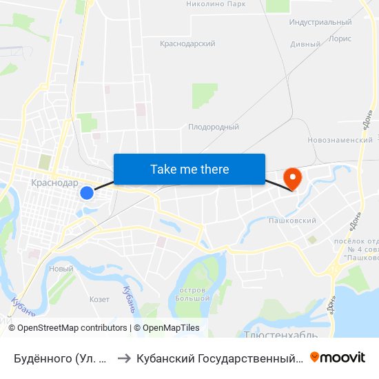 Будённого (Ул. Садовая) to Кубанский Государственный Университет map