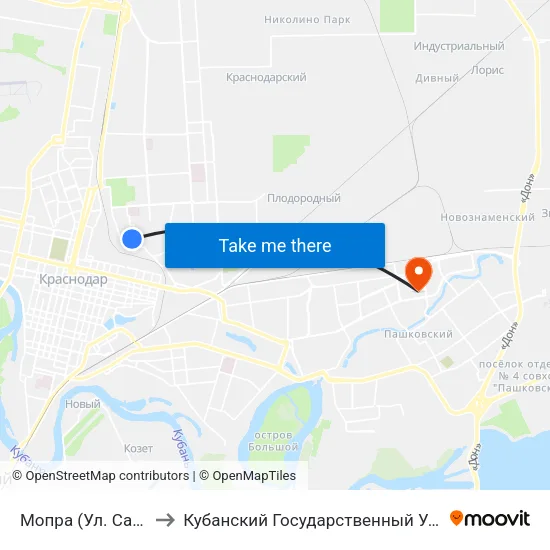 Мопра (Ул. Садовая) to Кубанский Государственный Университет map
