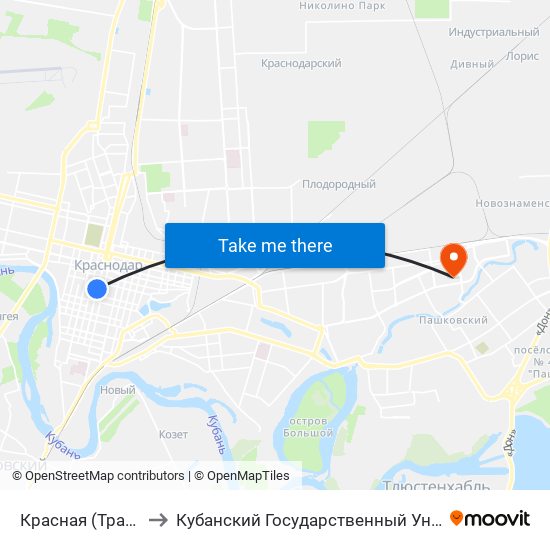 Красная (Трамвай) to Кубанский Государственный Университет map