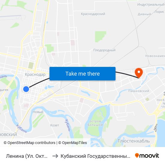 Ленина (Ул. Октябрьская) to Кубанский Государственный Университет map