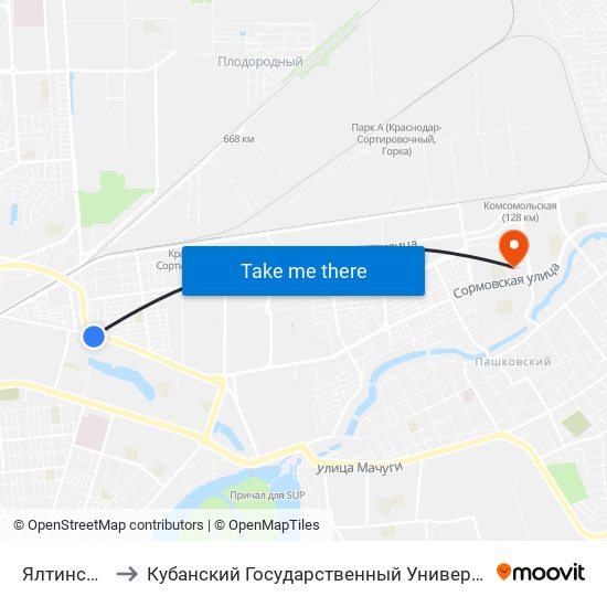 Ялтинская to Кубанский Государственный Университет map