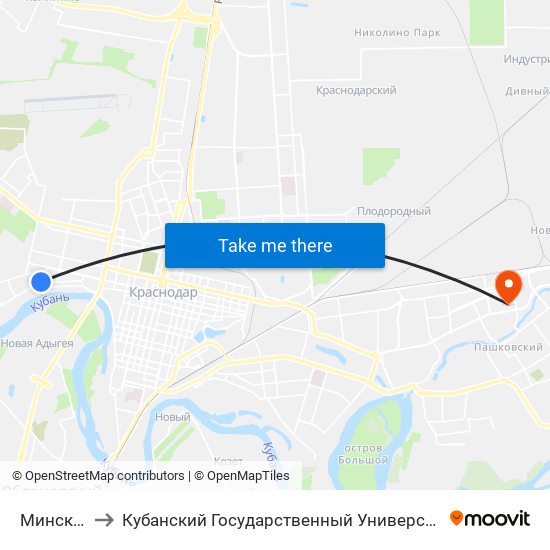 Минская to Кубанский Государственный Университет map