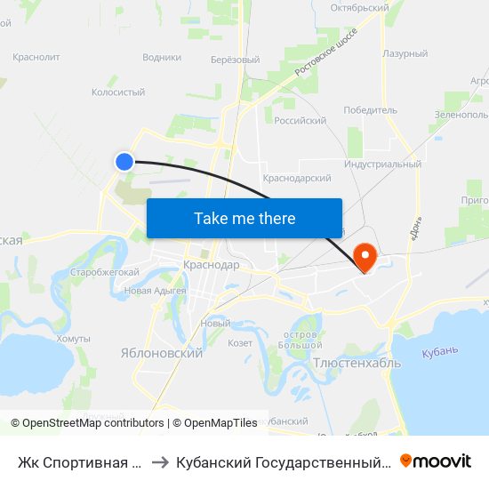 Жк Спортивная Деревня to Кубанский Государственный Университет map