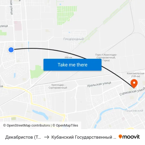 Декабристов (Трамвай) to Кубанский Государственный Университет map