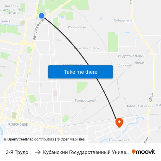 3-Я Трудовая to Кубанский Государственный Университет map