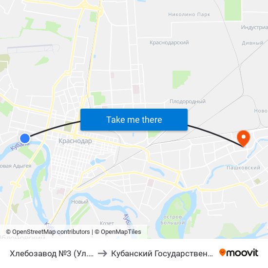 Хлебозавод №3 (Ул. Кожевенная) to Кубанский Государственный Университет map