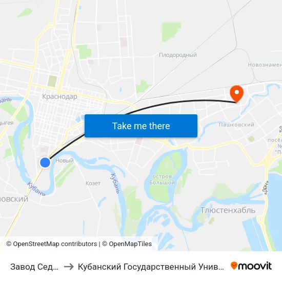 Завод Седина to Кубанский Государственный Университет map