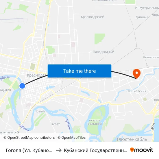 Гоголя (Ул. Кубанонабережная) to Кубанский Государственный Университет map