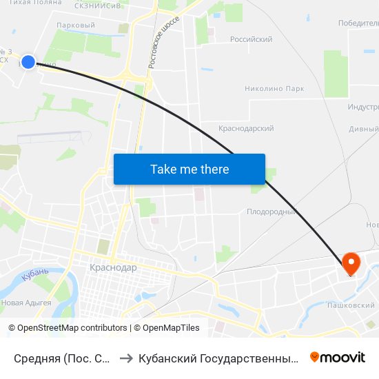 Средняя (Пос. Северный) to Кубанский Государственный Университет map