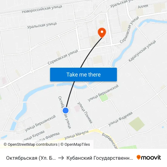 Октябрьская (Ул. Бершанской) to Кубанский Государственный Университет map