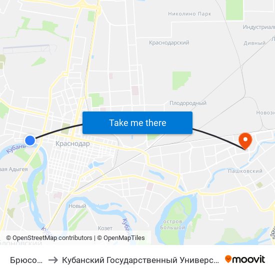 Брюсова to Кубанский Государственный Университет map