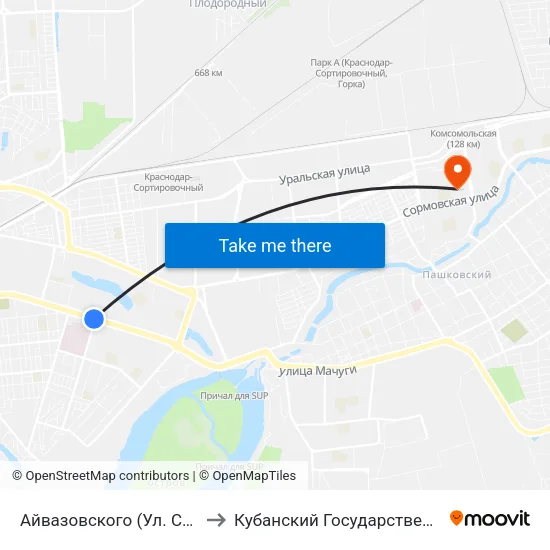 Айвазовского (Ул. Ставропольская) to Кубанский Государственный Университет map