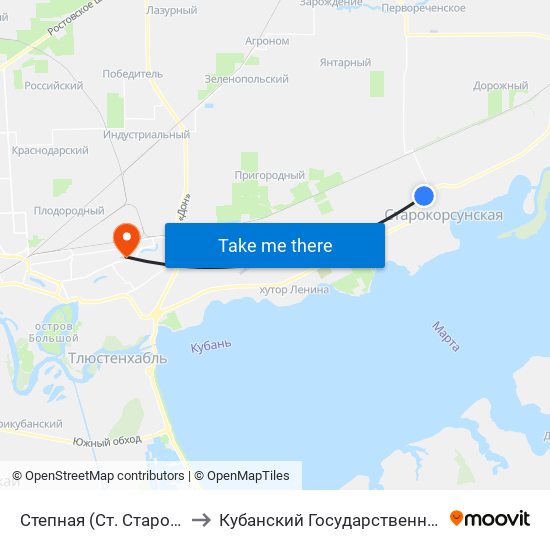 Степная (Ст. Старокорсунская) to Кубанский Государственный Университет map