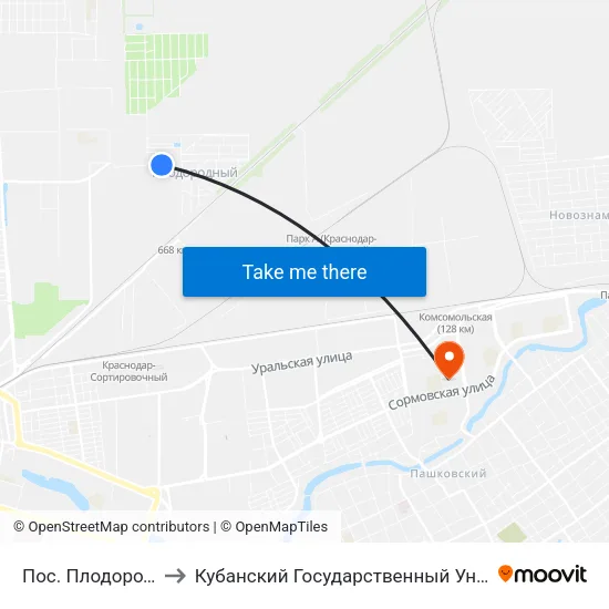 Пос. Плодородный to Кубанский Государственный Университет map