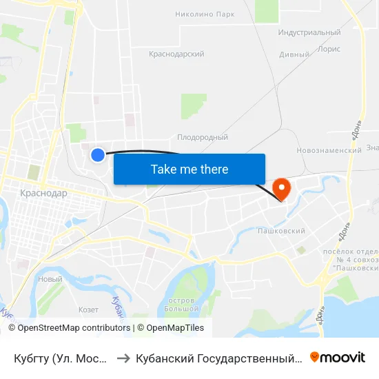 Кубгту (Ул. Московская) to Кубанский Государственный Университет map