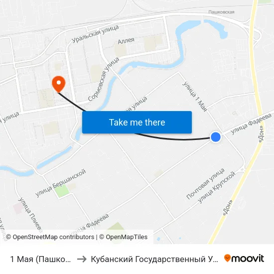 1 Мая (Пашковский) to Кубанский Государственный Университет map
