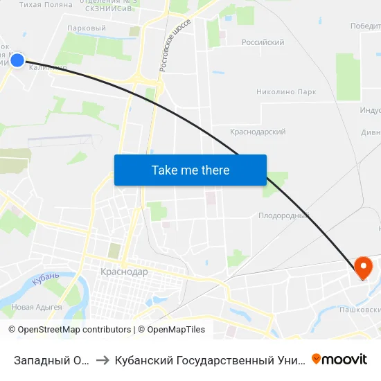 Западный Обход to Кубанский Государственный Университет map