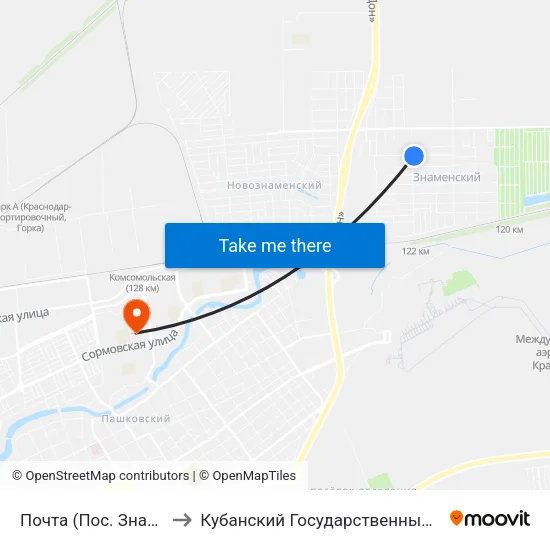 Почта (Пос. Знаменский) to Кубанский Государственный Университет map