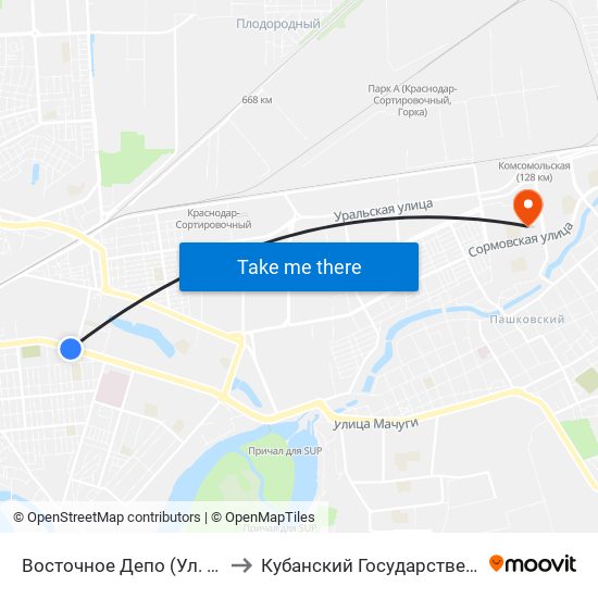 Восточное Депо (Ул. Ставропольская) to Кубанский Государственный Университет map