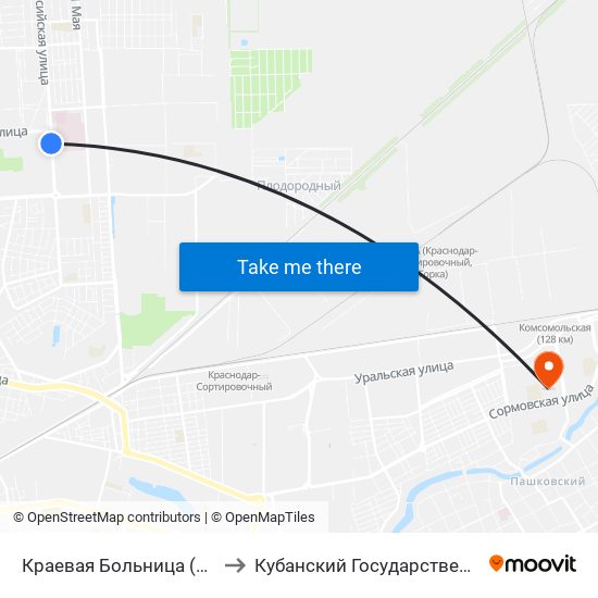 Краевая Больница (Ул. Российская) to Кубанский Государственный Университет map