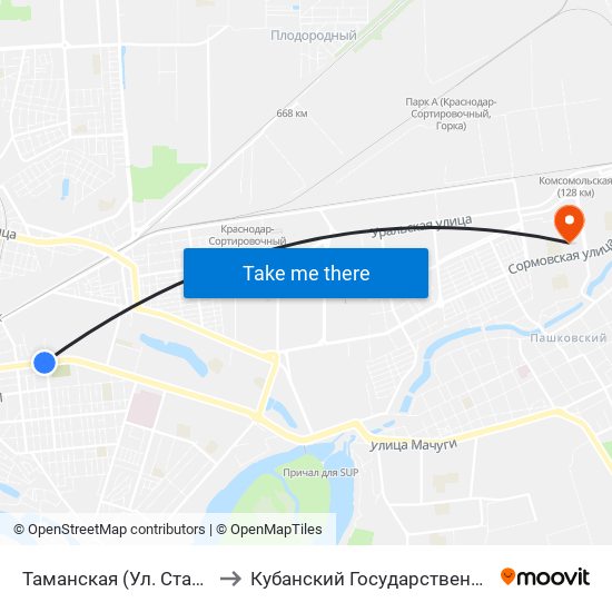 Таманская (Ул. Ставропольская) to Кубанский Государственный Университет map