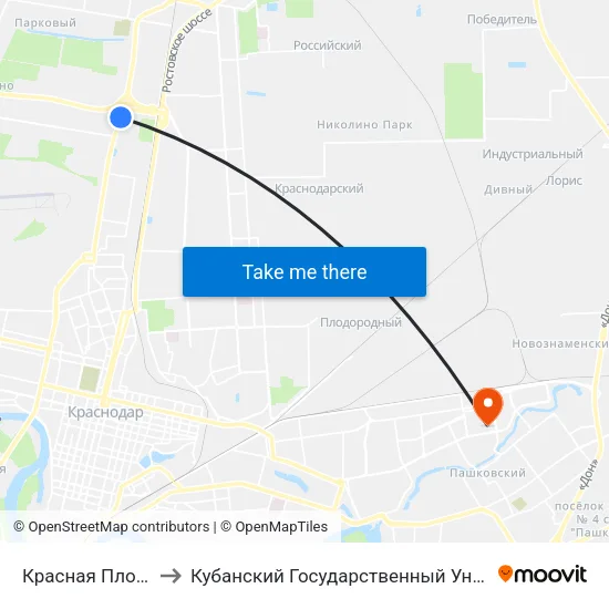 Красная Площадь to Кубанский Государственный Университет map