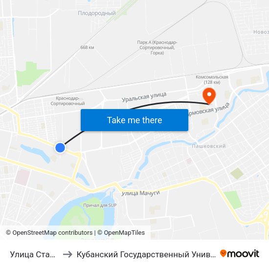 Улица Стасова to Кубанский Государственный Университет map