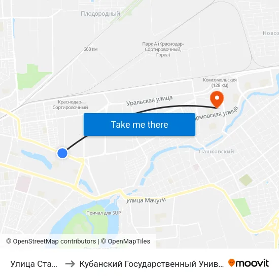 Улица Стасова to Кубанский Государственный Университет map