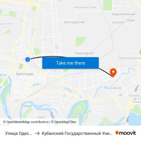 Улица Одесская to Кубанский Государственный Университет map