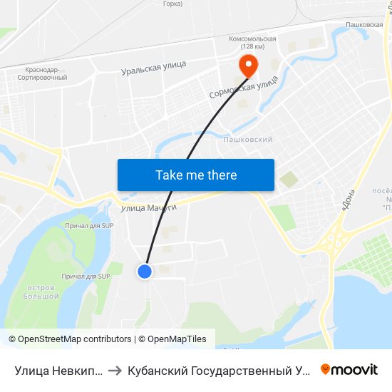 Улица Невкипелого to Кубанский Государственный Университет map