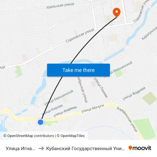 Улица Игнатова to Кубанский Государственный Университет map