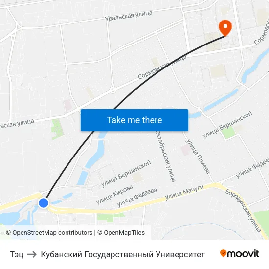 Тэц to Кубанский Государственный Университет map