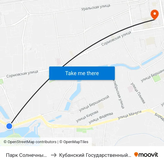 Парк Солнечный Остров to Кубанский Государственный Университет map