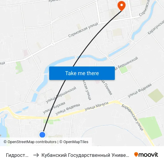 Гидрострой to Кубанский Государственный Университет map