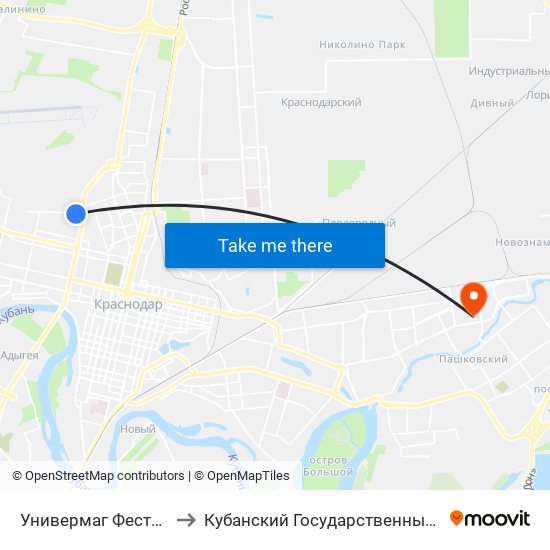 Универмаг Фестивальный to Кубанский Государственный Университет map