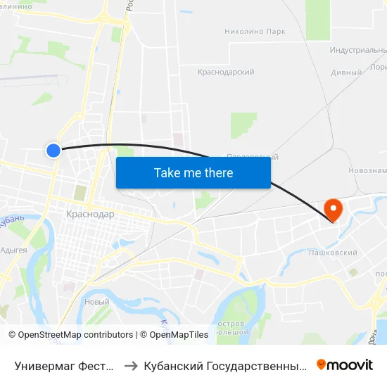 Универмаг Фестивальный to Кубанский Государственный Университет map