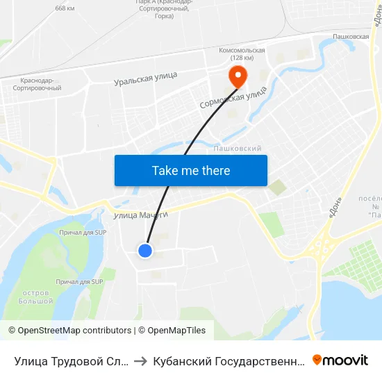 Улица Трудовой Славы(Рынок) to Кубанский Государственный Университет map
