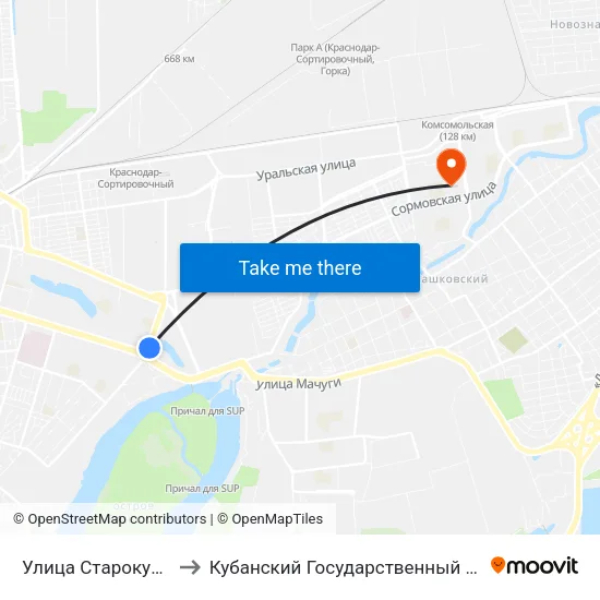 Улица Старокубанская to Кубанский Государственный Университет map