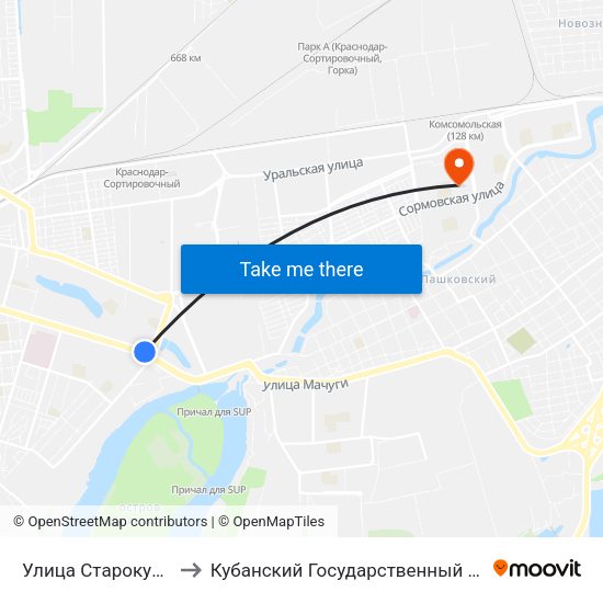 Улица Старокубанская to Кубанский Государственный Университет map