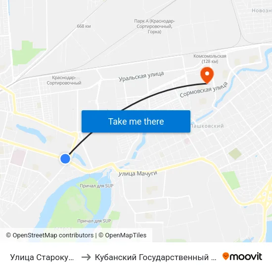 Улица Старокубанская to Кубанский Государственный Университет map