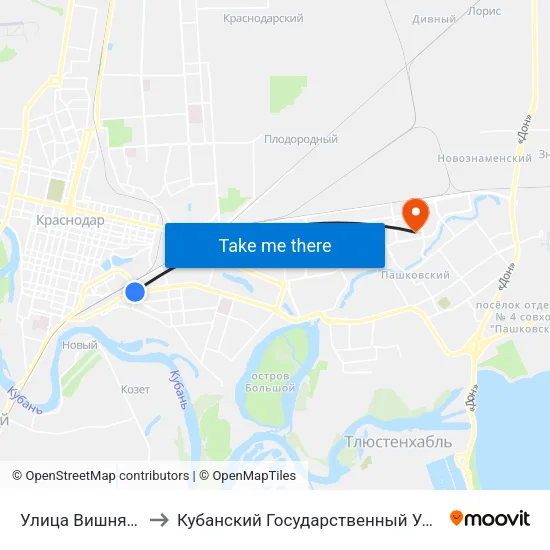 Улица Вишняковой to Кубанский Государственный Университет map